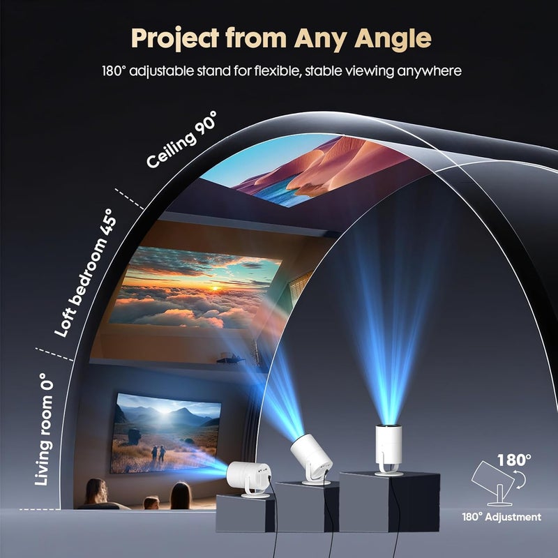 WISHOLY Mini Projector with Android 12 [Built-in App & Electric Focus] 1080P Support, Portable Movie Projector with WiFi and Bluetooth, 180° Rotatable, Compatible with Smartphone HDMI USB - Image 5